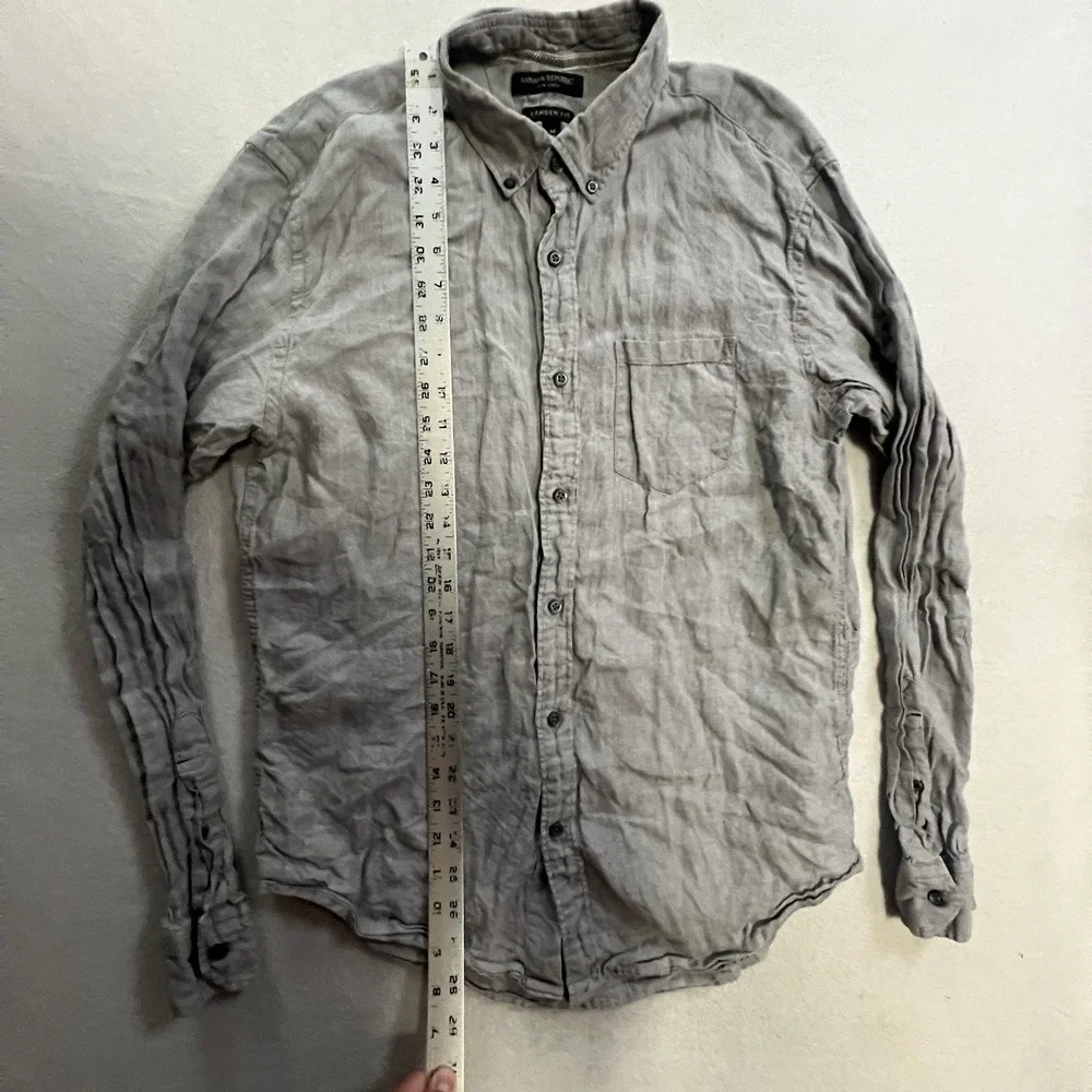 Banana Republic Shirt Men's Medium Gray Linen Button Down Long Sleeve Camden Fit